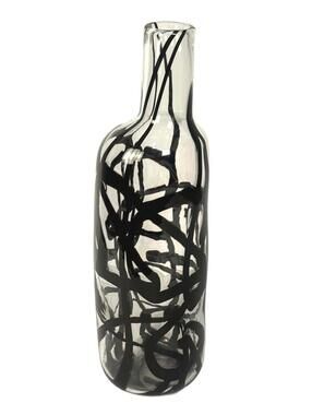 Large Hand Blown Art Glass Vase – Black Abstract Swirl, Bergström Style (16")